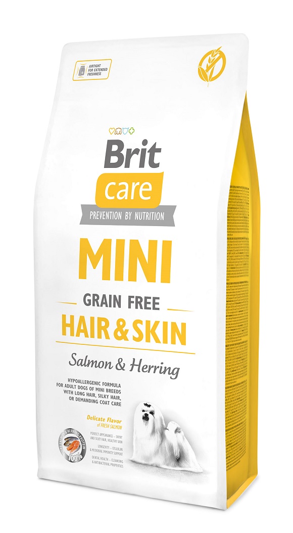 sucha karma dla małego psa brit care mini hair skin grain free