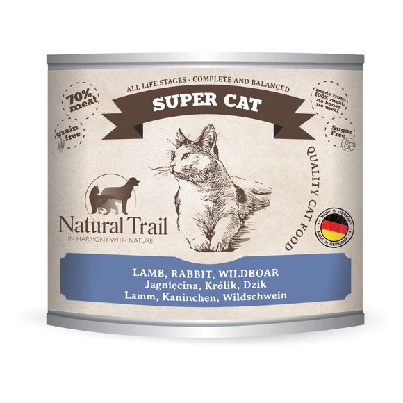 NATURAL TRAIL SUPER CAT MOKRA KARMA DLA KOTA z jagnięciną, królikiem i dzikiem