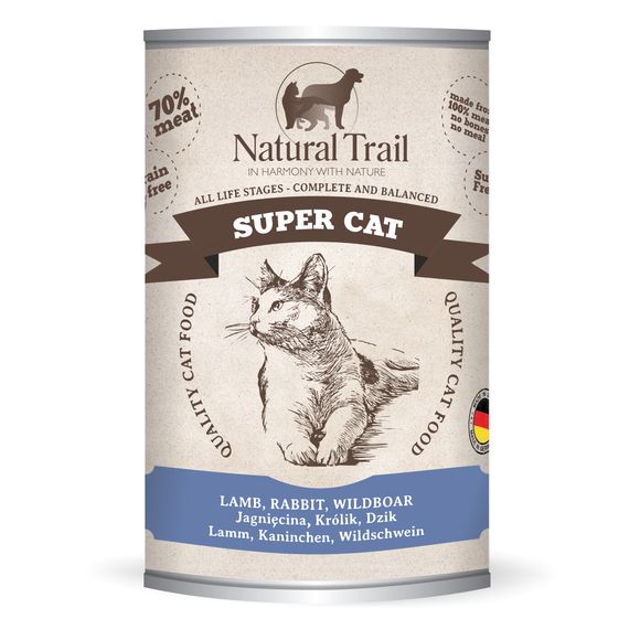 NATURAL TRAIL SUPER CAT MOKRA KARMA DLA KOTA z jagnięciną, królikiem i dzikiem