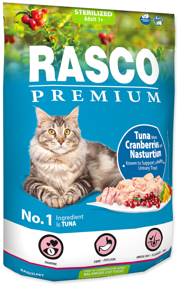 RASCO PREMIUM CAT STERILISED KARMA DLA KOTA - z tuńczykiem żurawiną i nasturcją