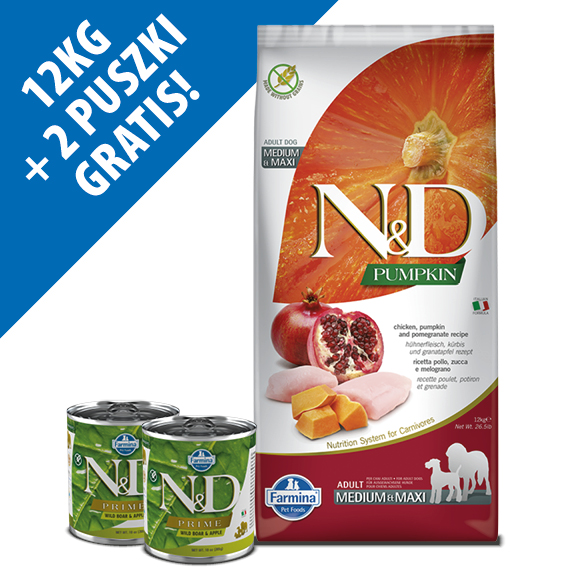 FARMINA ND PUMPKIN MEDIUM / MAXI KARMA DLA PSA z kurczakiem, dynią i granatem
