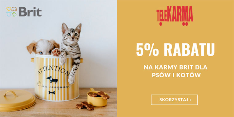 5% rabatu na karmy Brit dla psów i kotów w Telekarmie