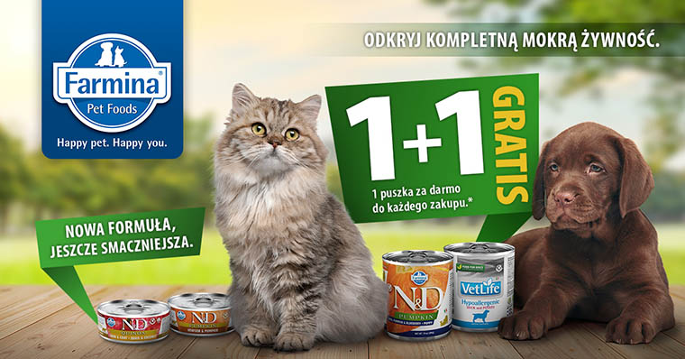 Karmy Farmina dla psów i kotów w promocji 1+1 GRATIS!