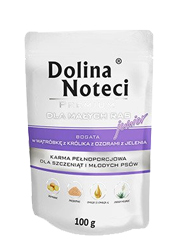 DOLINA NOTECI PREMIUM JUNIOR BOGATA W WĄTRÓBKĘ KRÓLIKA Z OZORAMI JELENIA saszetka dla szczeniąt ras małych