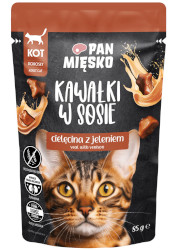 PAN MIĘSKO MOKRA KARMA DLA KOTA kawałki cielęciny i jelenia w sosie