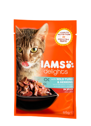 IAMS CAT DELIGHTS MOKRA KARMA DLA KOTA - z tuńczykiem i śledziem