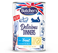BUTCHERS DELICIOUS DINNERS KAWAŁKI Z PSTRĄGIEM W GALARETCE KARMA DLA KOTA dostępne do wyczerpania zapasów